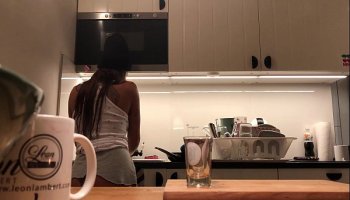 Braless Kitchen Dish Duty